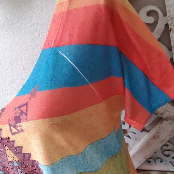 Live to be Spoiled Short Sleeve Western Aztec Colorful Sequin Lightweight TShirt - Picture 3 of 4